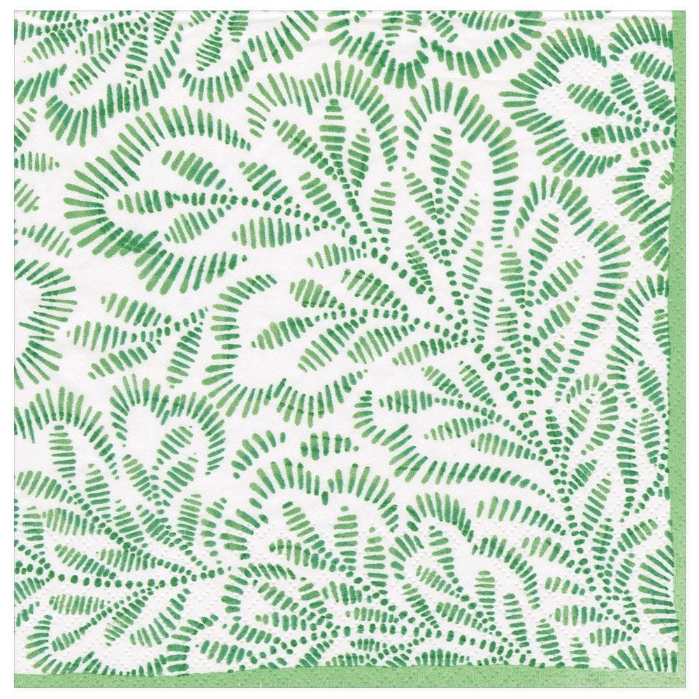 BLOCK PRINT LEAVES GREEN - DINNER NAPKINS
