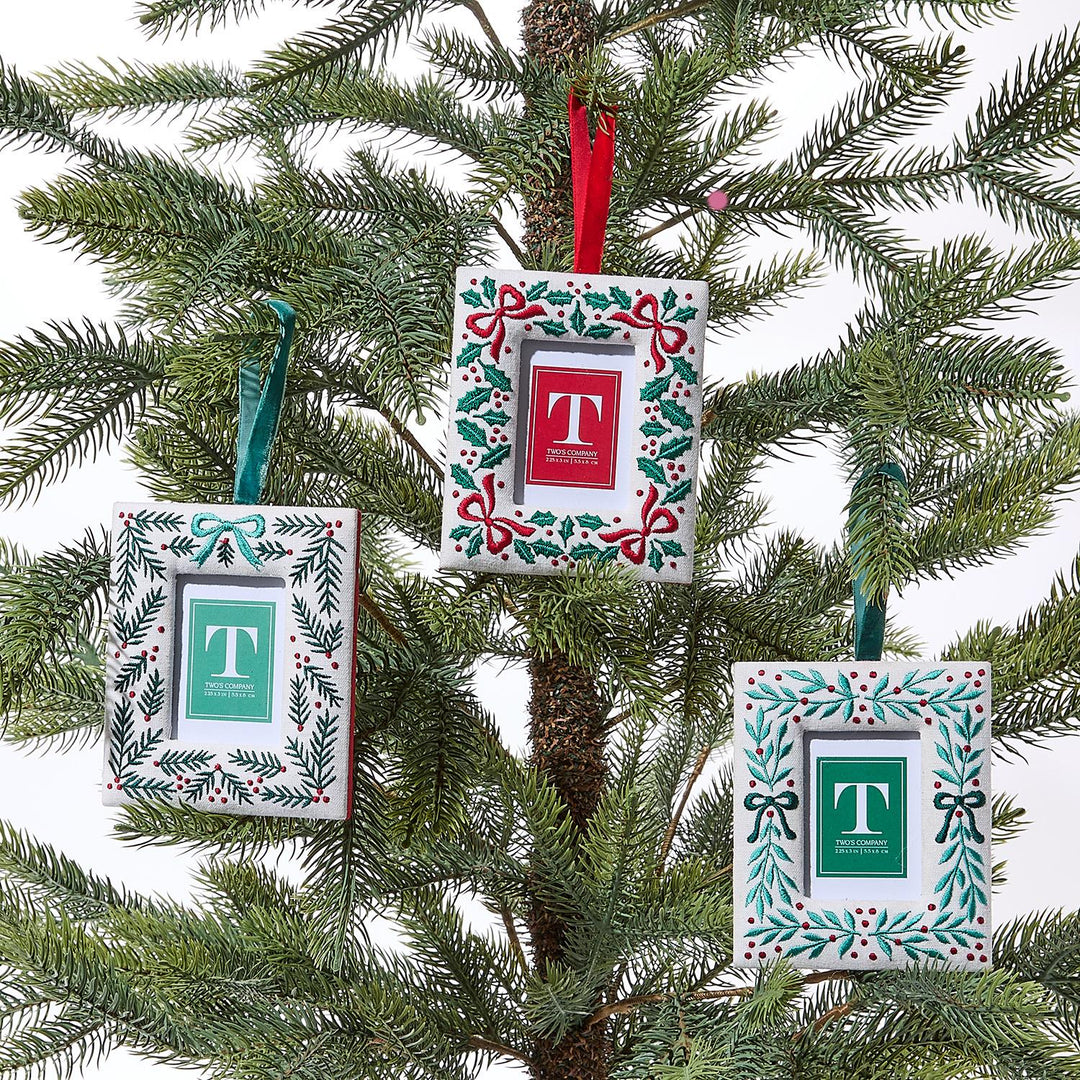 Embroidered Holiday Photo Frame Ornament