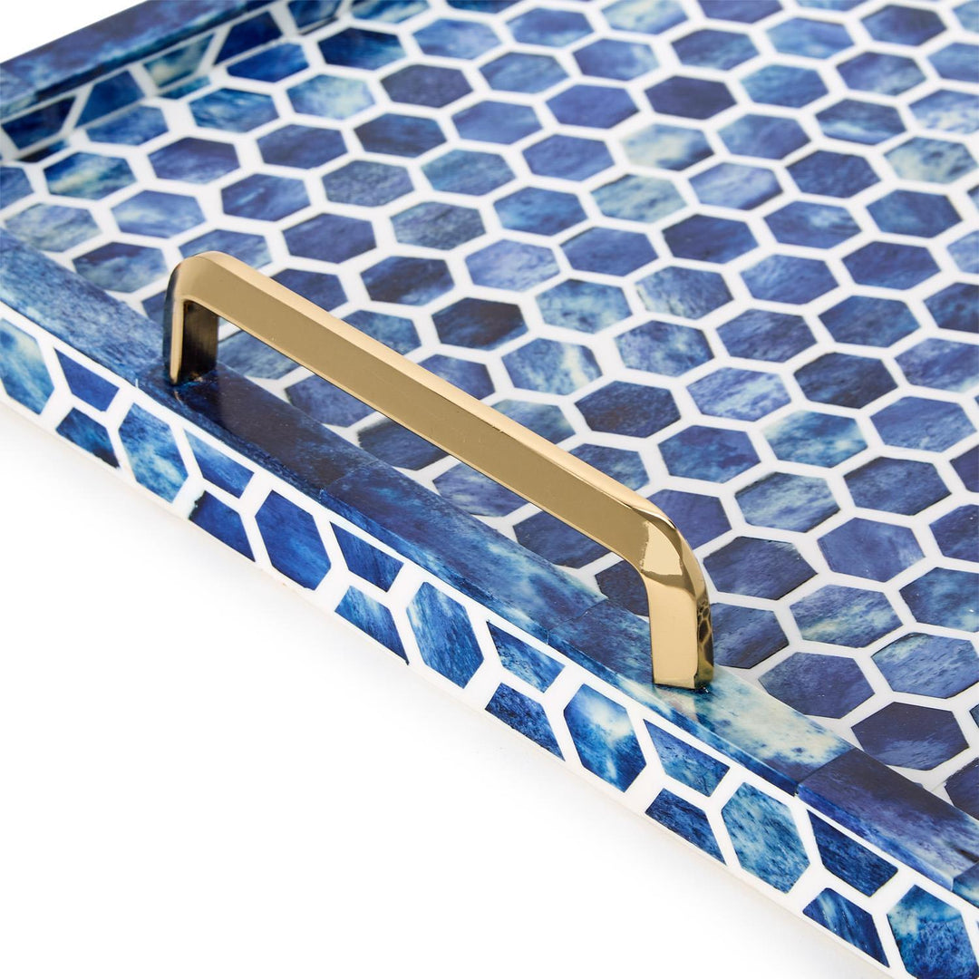 Blue/Wht Inlaid Decorative Rectangle Serving Tray