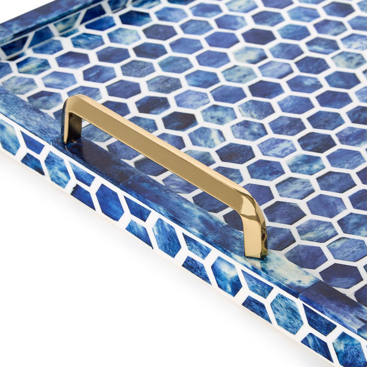 Blue/Wht Inlaid Decorative Rectangle Serving Tray