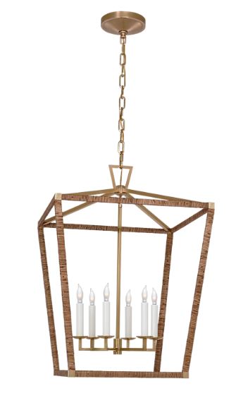 Brass &amp; Rattan Wrapped Lantern