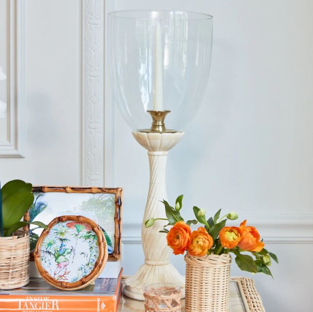 Carved Bone Pedestal Hurricane Pair