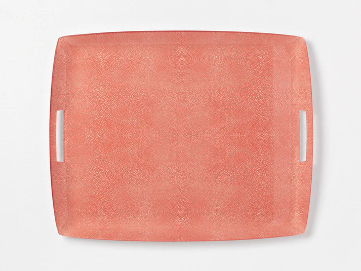 Coral Shagreen Serving Tray w/ Handles
