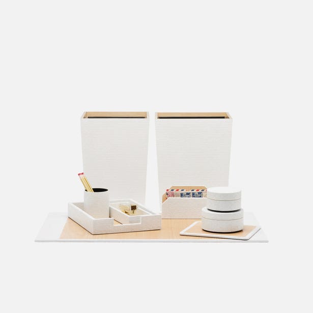 White Rattan Wastebasket