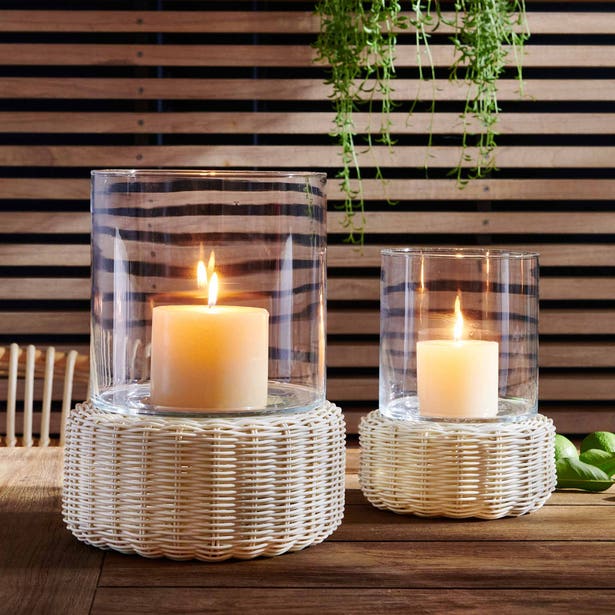 Faux Rattan White Hurricane Lg.