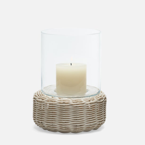 Faux Rattan White Hurricane Sm.